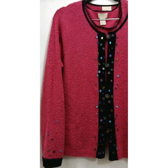 Vintage Dark Pink Sequin Cardigan & Tank Set Women’s M Wool Blend Elegant - Picture 2 of 10